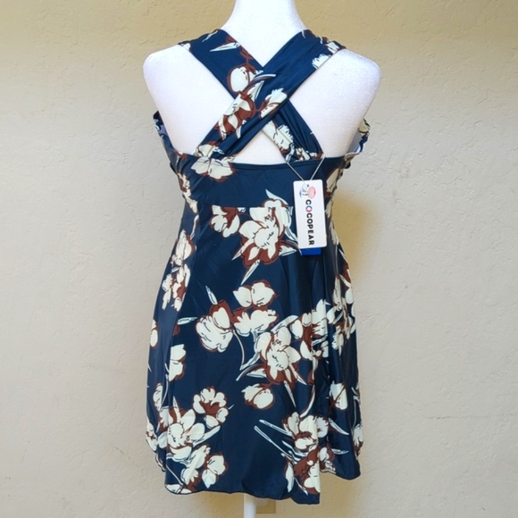 Cocopear Crossover Padded One Piece Blue Floral Skirted Swimsuit Size Large - Picture 9 of 13